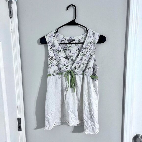 Volcom - White Floral V-Neck Green Waist Tie Y2K Tank - Picture 1 of 4